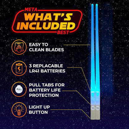 LED Lightsaber Chopsticks with bright blue illumination, perfect for adding a touch of Star Wars-inspired fun to any meal.