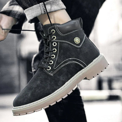 Premium men's casual Martin boots with round toe, made of durable PU material and featuring a comfortable rubber sole for all-day support.