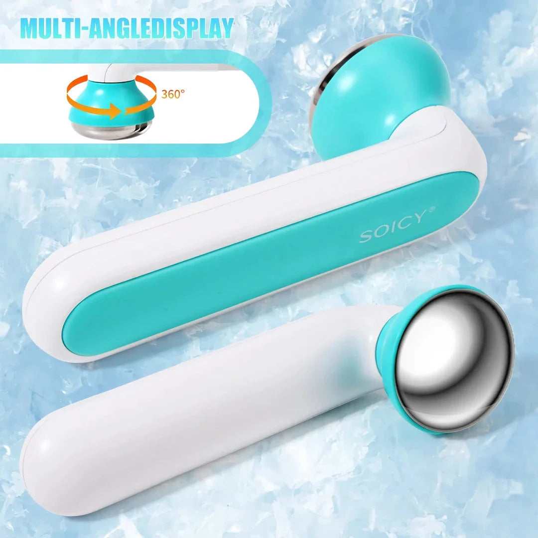 Stainless steel 360-degree rotating ice roller for comprehensive facial massage and rejuvenation