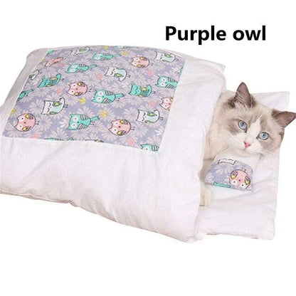 Cozy Cat Sleeping Bag Mat in various colors and sizes, providing a plush and comfortable sleeping surface for cats.