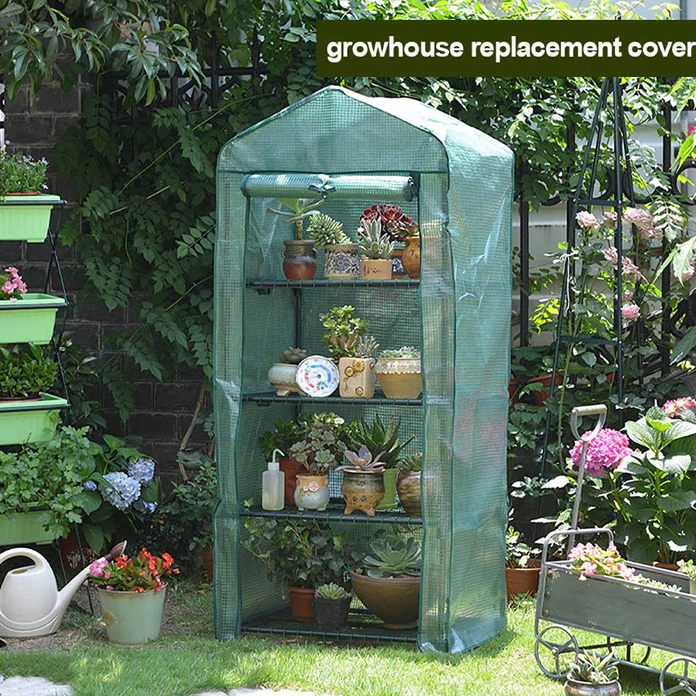 Compact 4-Tier Mini Greenhouse Cover with Roll-Up Zipper Door for Indoor Gardening