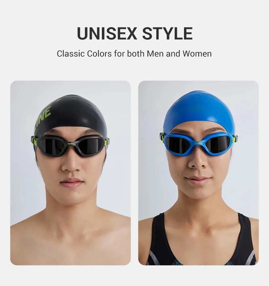 Premium swimming goggles with anti-fog coating for clear underwater vision and comfortable fit