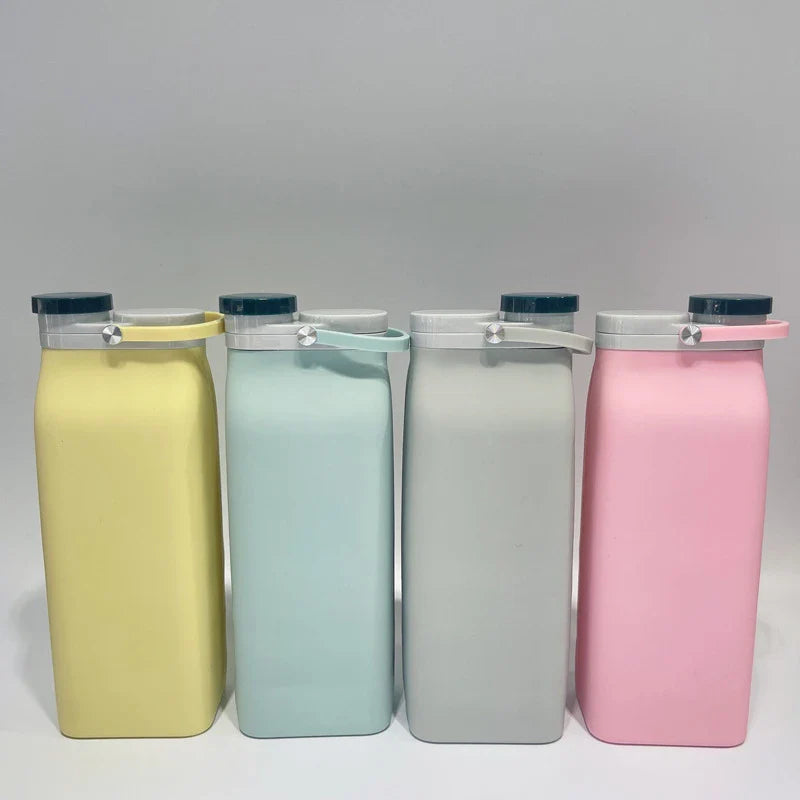 Foldable silicone drinking cup in various colors, designed for on-the-go hydration and outdoor adventures.