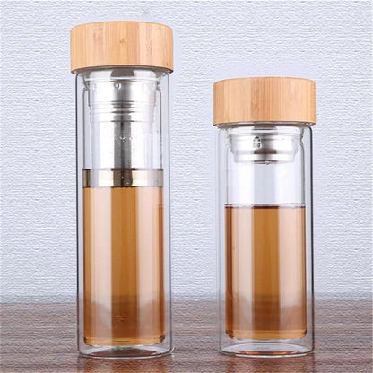 Premium glass water bottle with bamboo infuser lid for healthy, eco-friendly hydration on the go