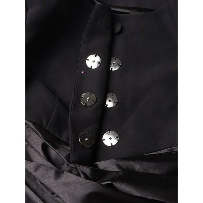 Elegant Slimming Spliced Button Coat in Black, featuring a slim fit, spliced design, and lace-up accents for a sophisticated look.