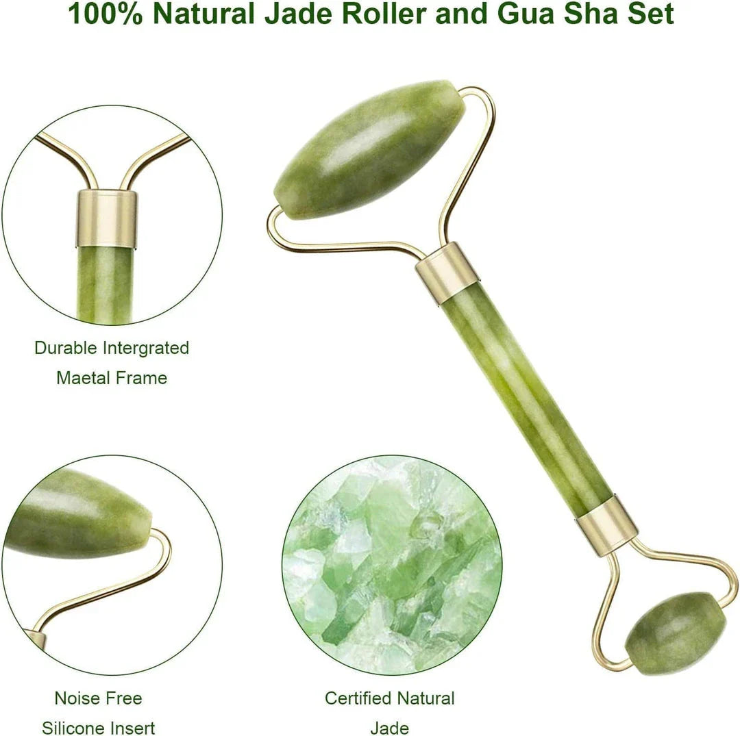 Premium natural jade roller and gua sha set for a luxurious facial massage and skin rejuvenation