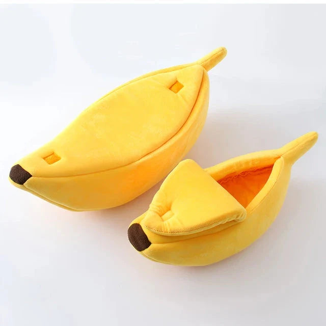 Cozy and stylish banana-shaped pet bed for cats, small dogs, and other furry companions