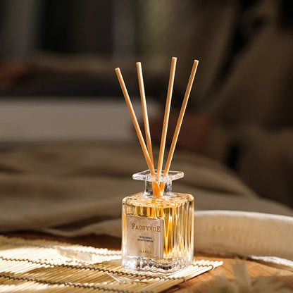 Romantic Manor Perfume Reed Diffuser Set with elegant glass bottle and wooden reeds, delivering a long-lasting, soothing fragrance to enhance your home's ambiance.