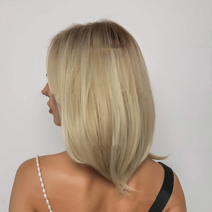 A full-head wig with a stylish golden ombre hair tail, made of premium Japanese silk for a natural and glamorous look.