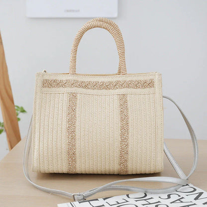 Large Capacity Women's Crossbody Tote Bag with Woven Pattern and Adjustable Strap