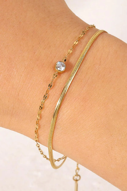 Rhinestone Double-Layered Bracelet in Gold, made of high-quality stainless steel with extendable design