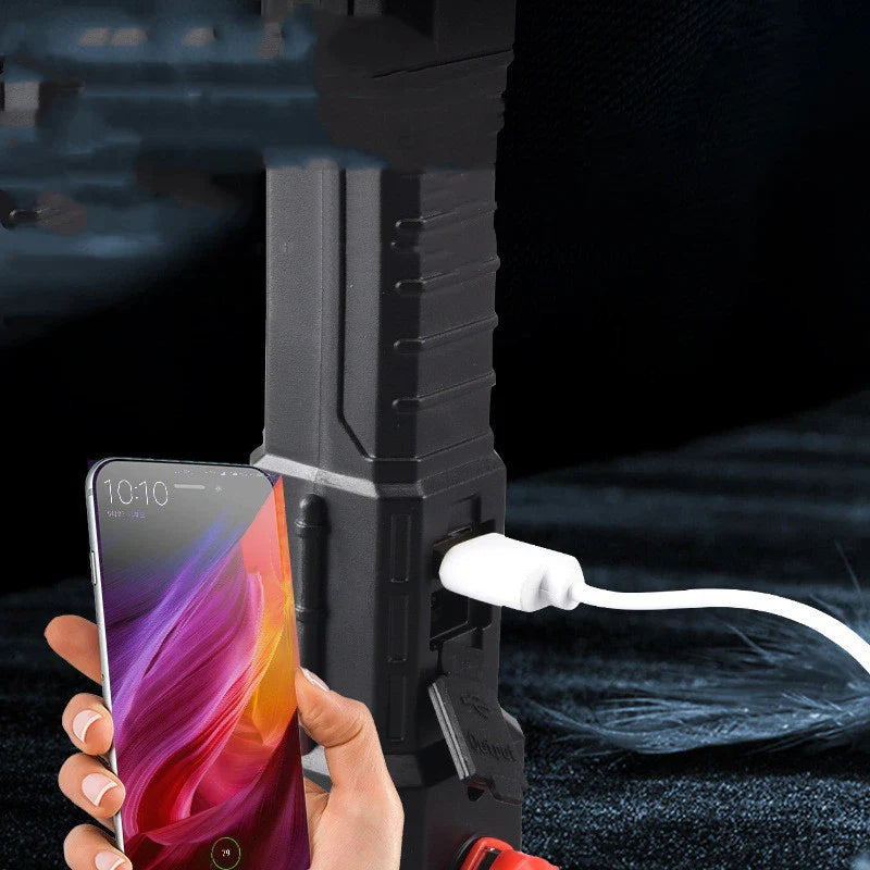 Multifunctional LED flashlight with emergency hammer, seatbelt cutter, and USB charging capabilities