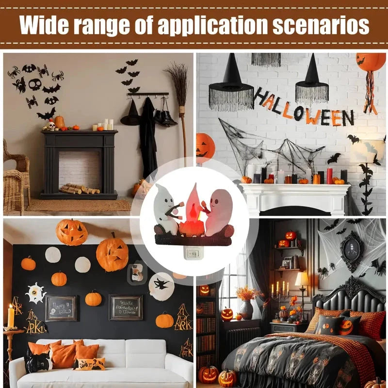 Spooky Campfire Ghost Night Light - Charming Halloween decoration with glowing bonfire and playful ghosts