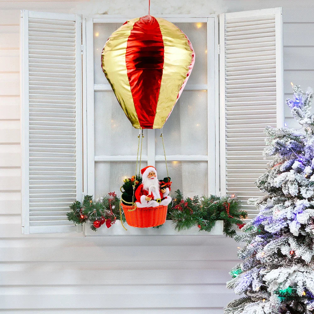 Festive Santa Hot Air Balloon Ceiling Decor - Premium vinyl and velvet construction with a mesmerizing lighting effect to elevate your holiday cheer