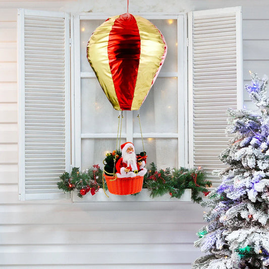 Festive Santa Hot Air Balloon Ceiling Decor - Premium vinyl and velvet construction with a mesmerizing lighting effect to elevate your holiday cheer