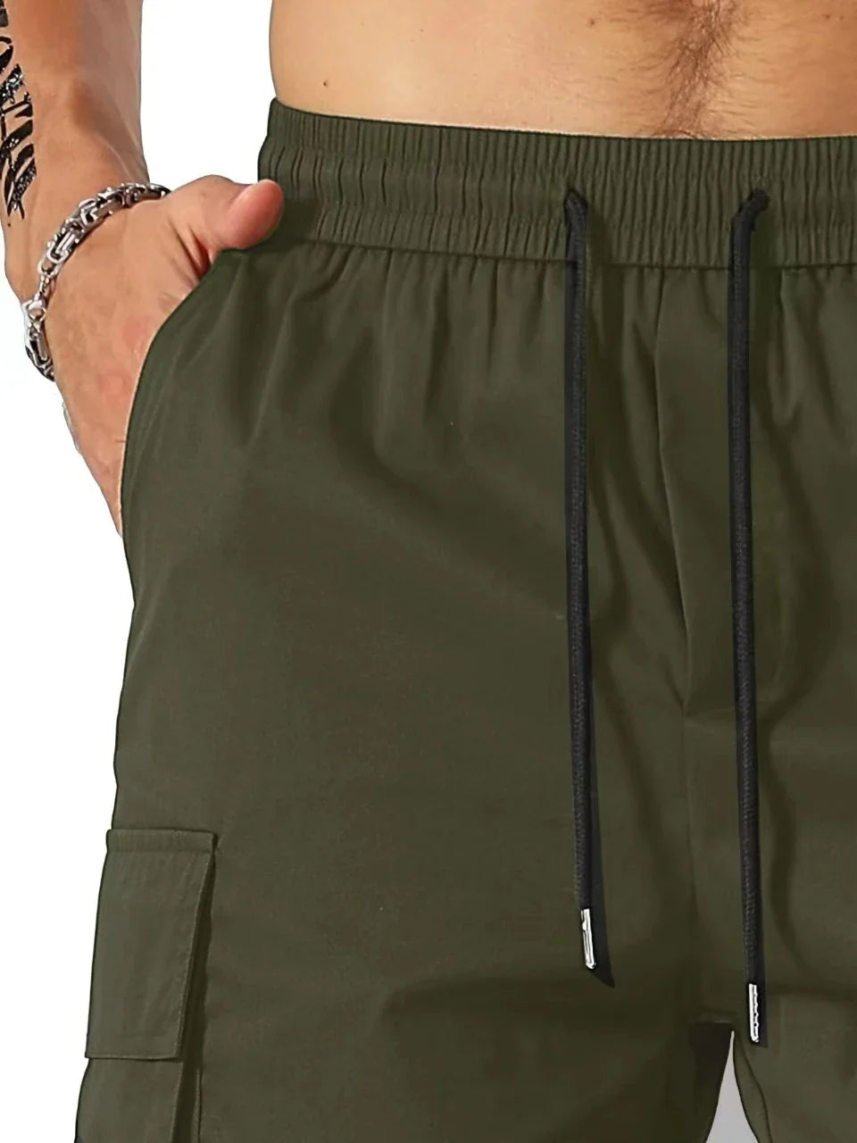 Drawstring waist men's workwear shorts with multiple pockets in various colors