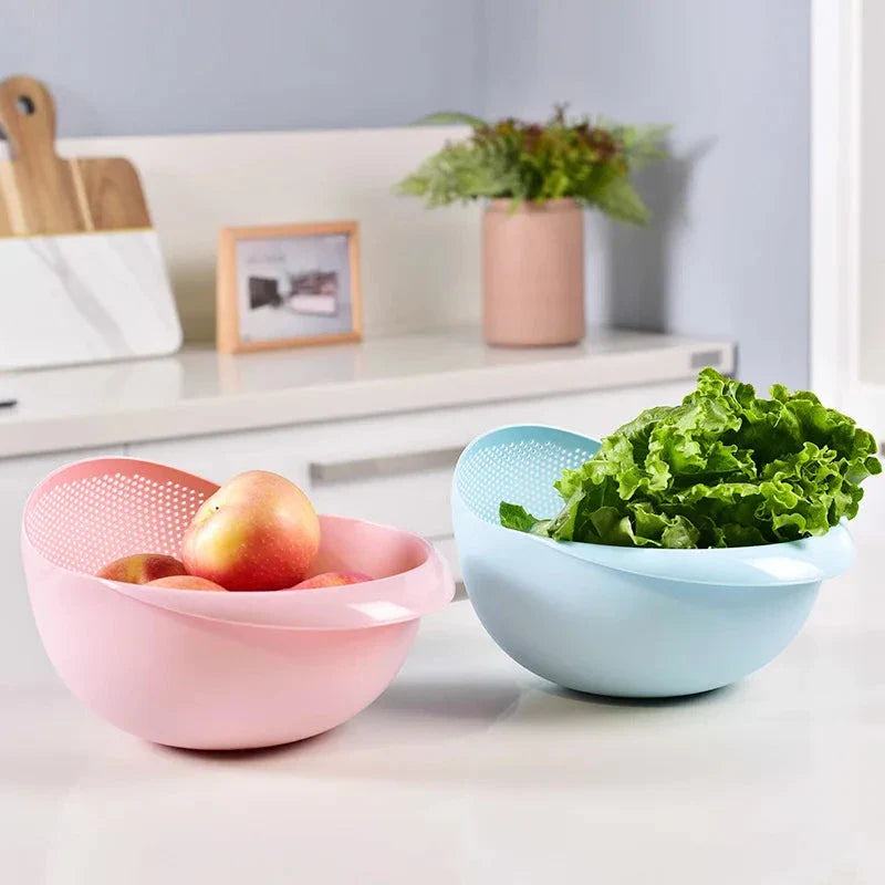 A multi-purpose kitchen drain basket with handles, made of high-quality polypropylene material for efficient draining and easy cleaning.