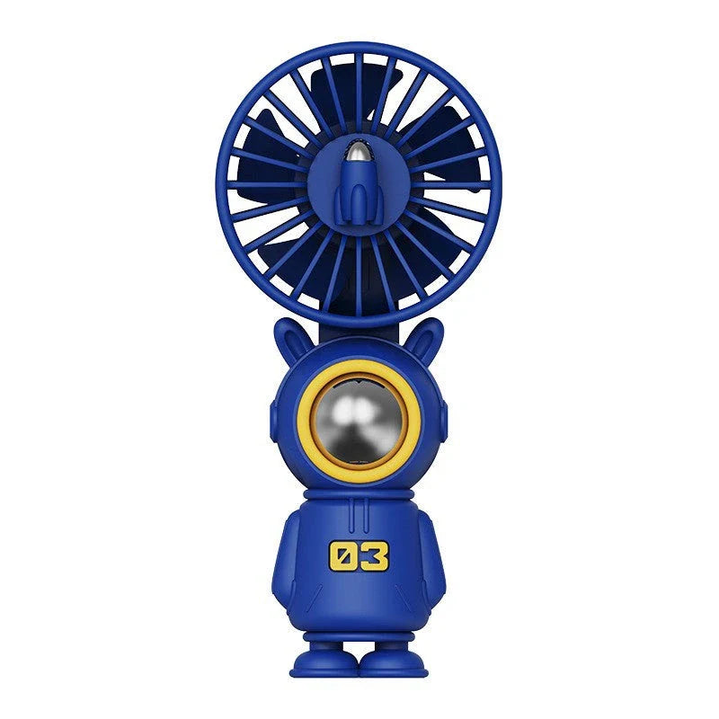 A compact, portable USB-rechargeable hand fan with three speed settings for efficient and quiet cooling.