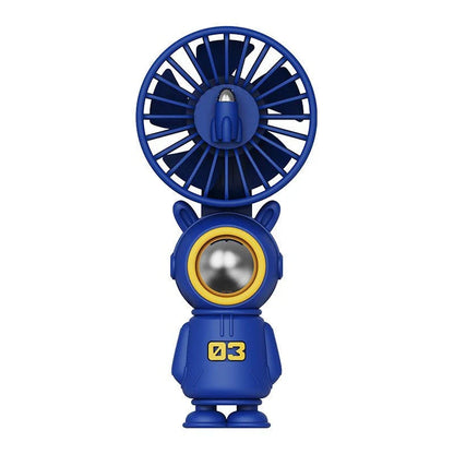 A compact, portable USB-rechargeable hand fan with three speed settings for efficient and quiet cooling.