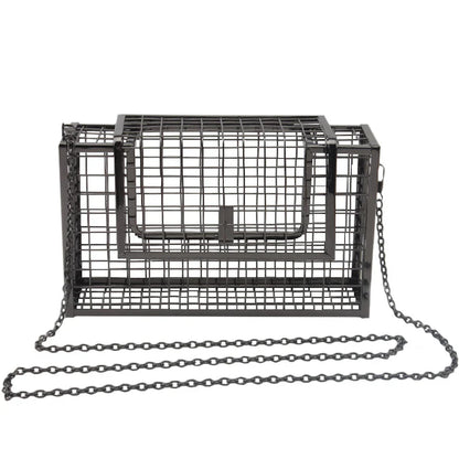 Metal shoulder bag with iron mesh design, adjustable chain strap, and compact size for versatile wear