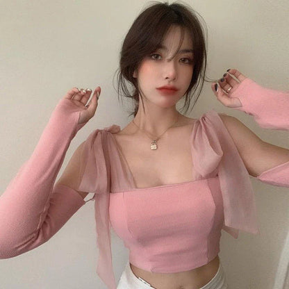 Chic knitted white tank top with bow accent, one size fits all, premium polyester fabric