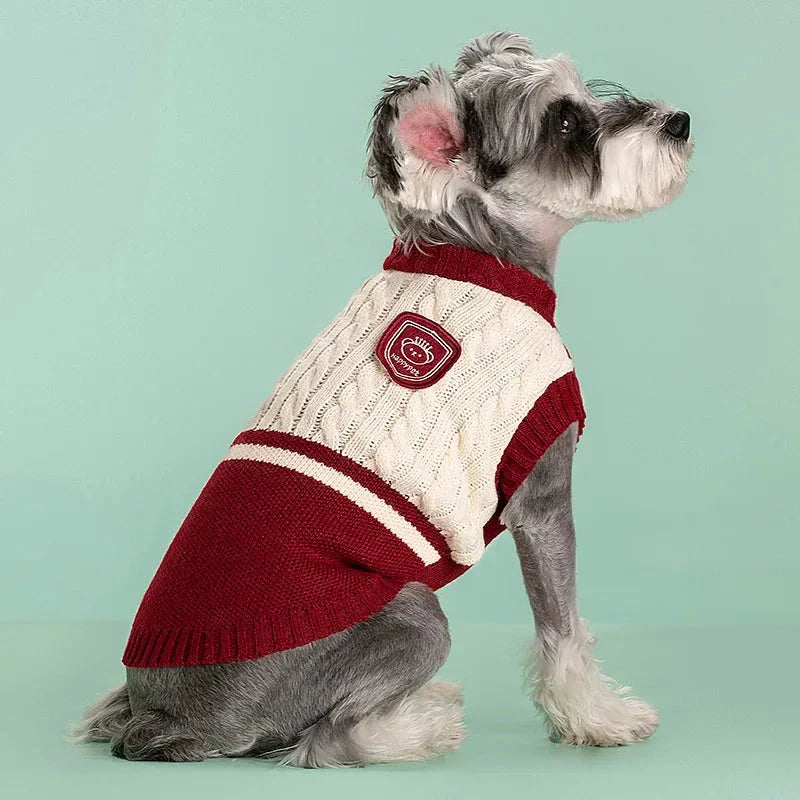 Cozy college-style pet dog sweater in multiple colors for small to medium-sized breeds