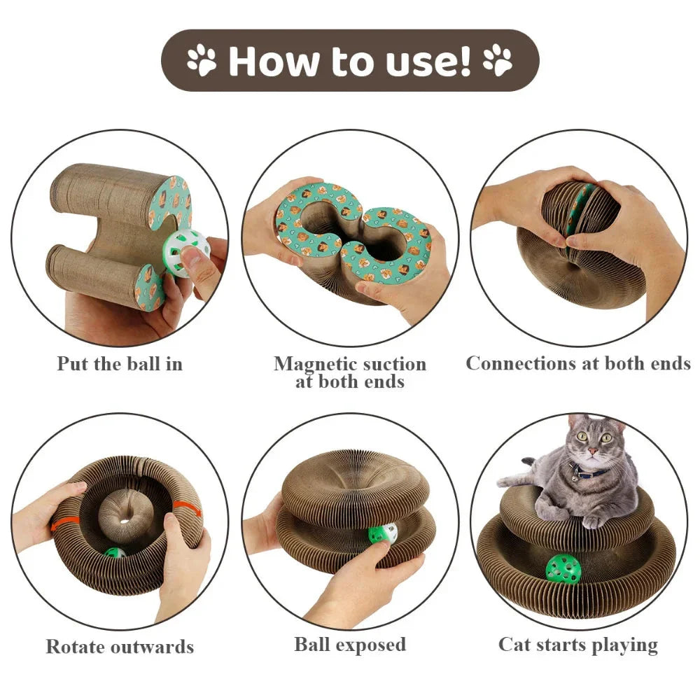 Foldable cat scratcher with toy ball, versatile climbing and sleeping board for cats