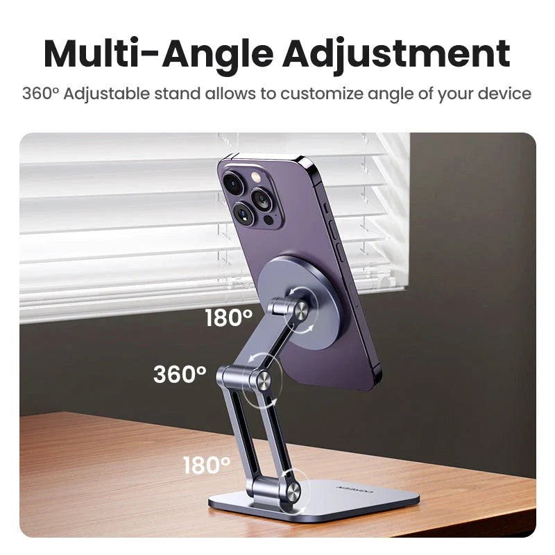 Adjustable magnetic phone holder made of premium aluminum alloy for secure and hands-free smartphone usage