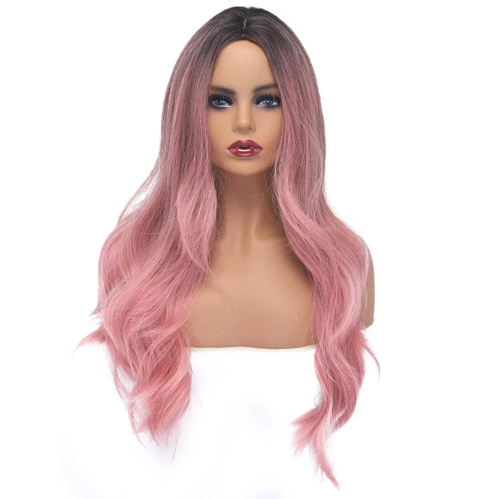 A long, curly wig made from high-quality chemical fibers in a variety of vibrant colors, perfect for cosplay, parties, or everyday wear.