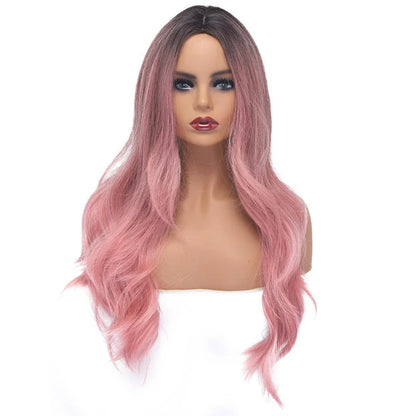 A long, curly wig made from high-quality chemical fibers in a variety of vibrant colors, perfect for cosplay, parties, or everyday wear.