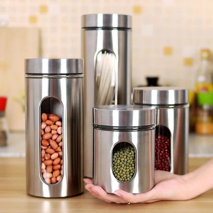 Hhomeenjoy US Premium Stainless Steel and Glass Spice Jars for Modern Kitchens