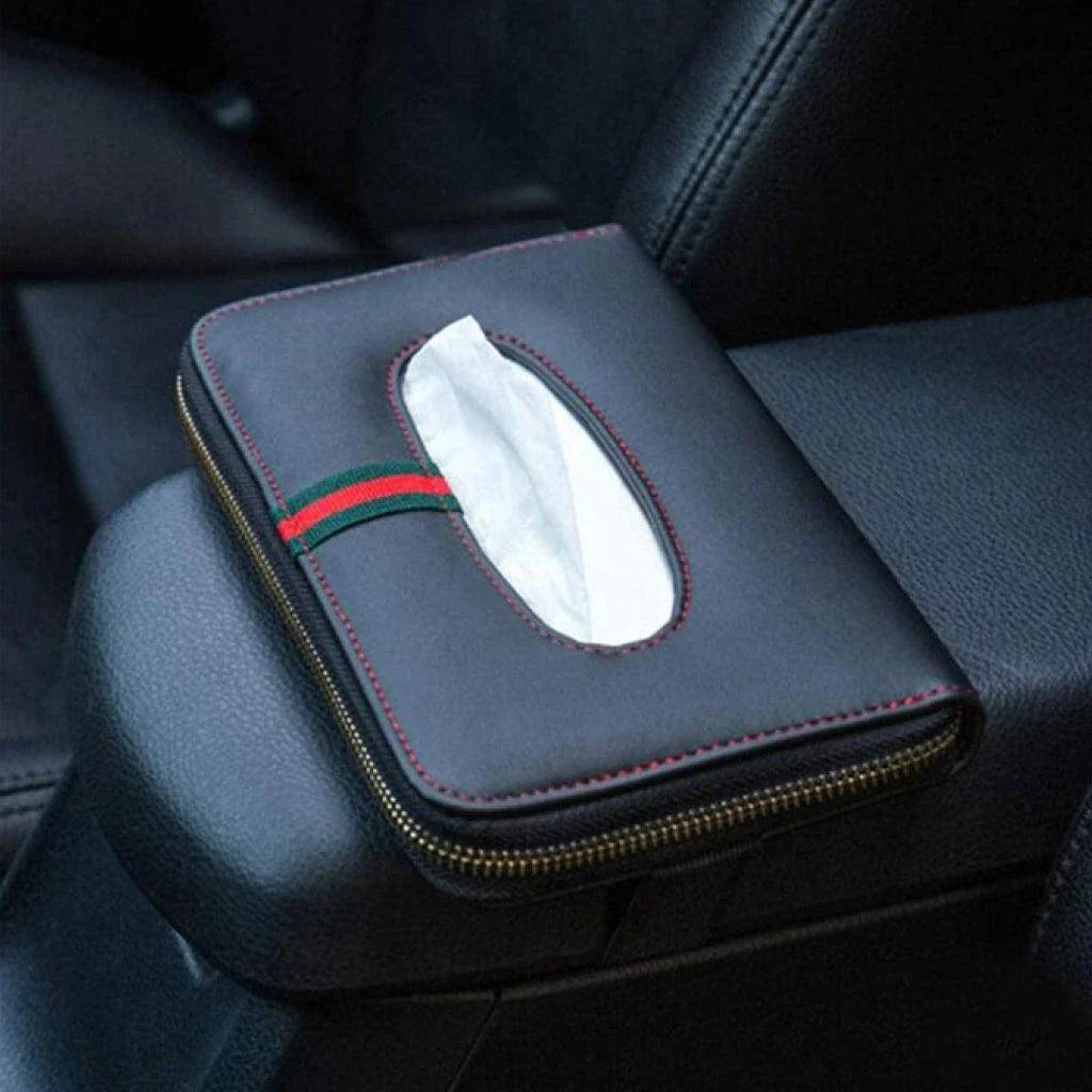 Polyurethane leather tissue box cover with clutch-inspired design for car interior organization and style