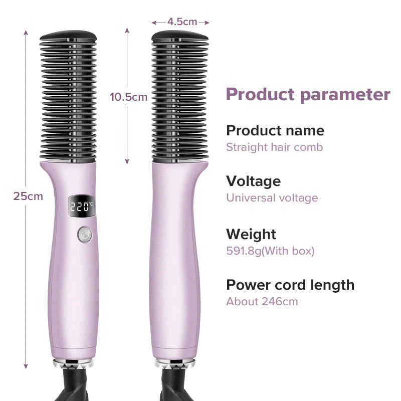 Cordless 2-in-1 Hair Straightener and Curler Comb with Digital Temperature Control for Effortless Styling