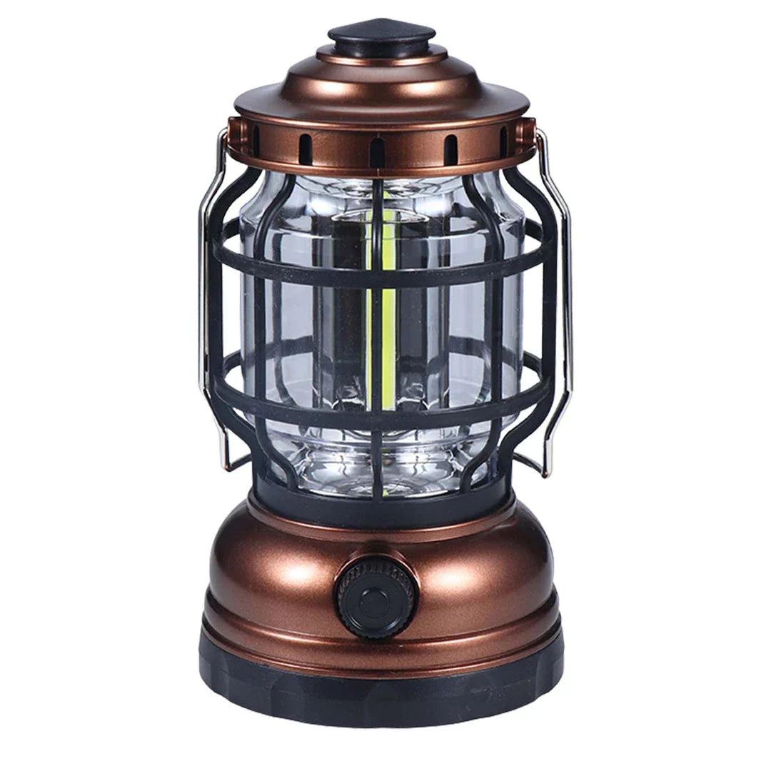Bright and waterproof LED camping lantern with adjustable brightness and USB recharging capabilities