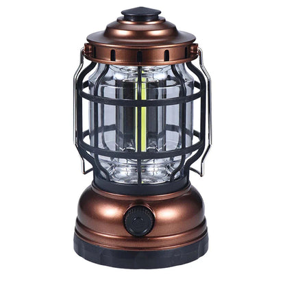 Bright and waterproof LED camping lantern with adjustable brightness and USB recharging capabilities