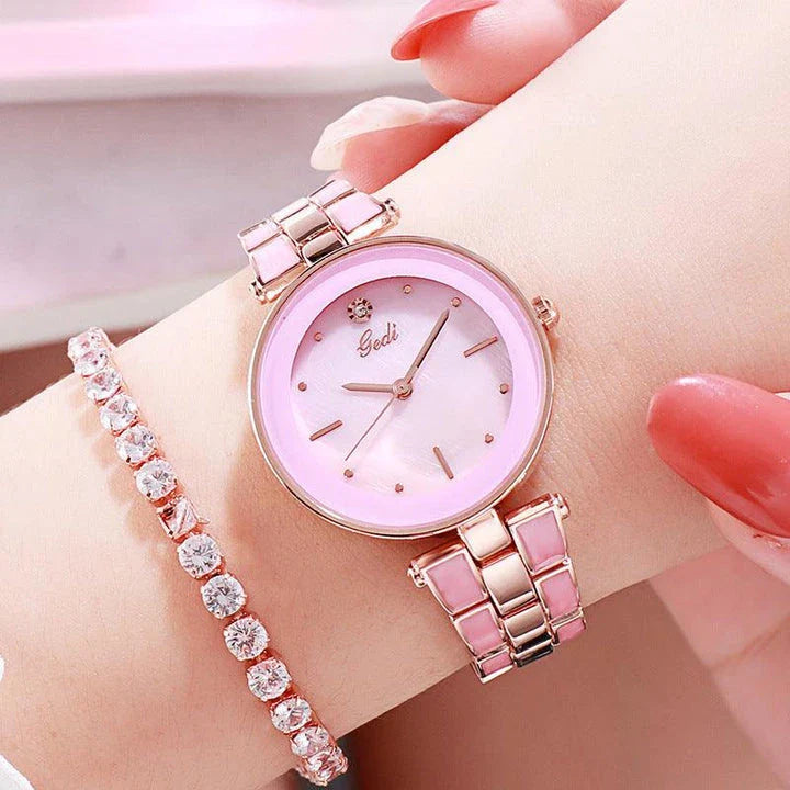 Elegant steel-strap women's watch with minimalist design and quartz movement for timeless style and reliable performance