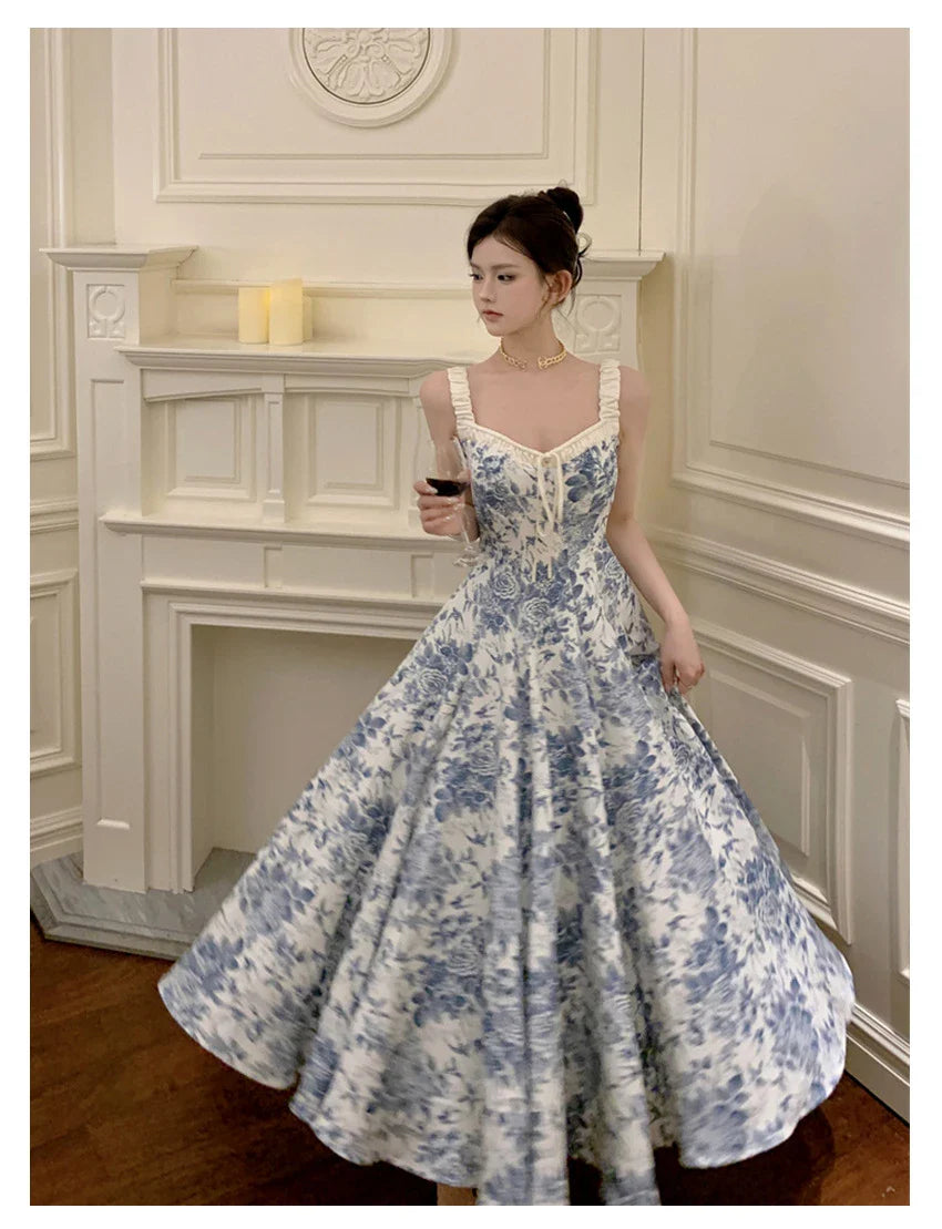 Trendha Retro Floral Strap Dress with A-line silhouette and adjustable straps for a flattering fit