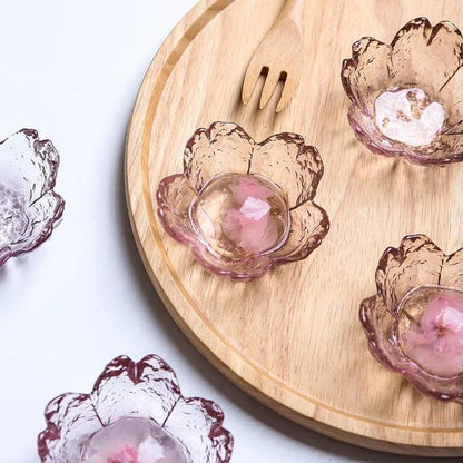 Handcrafted flower-shaped glass salad bowl in vibrant pink color, perfect for serving fresh greens, fruits, and more.
