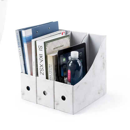 Elegant white desk organizer with compartments for storing documents, books, and office supplies
