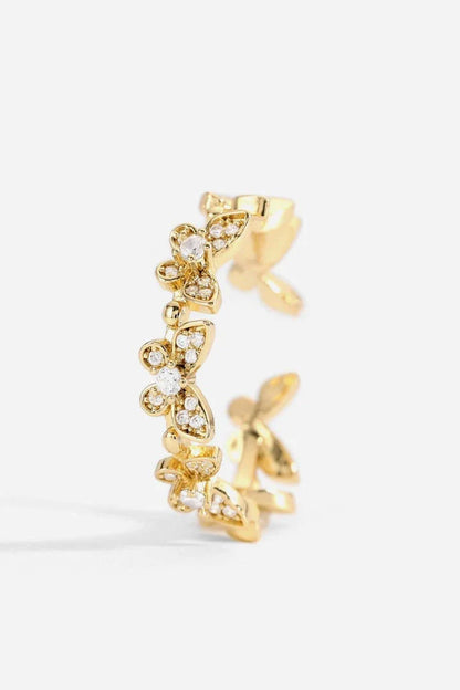 Butterfly-themed titanium steel open ring with zircon accents, a versatile and stylish accessory.