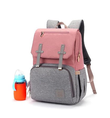 Premium diaper backpack with insulated pockets, stroller attachment, and USB charging port