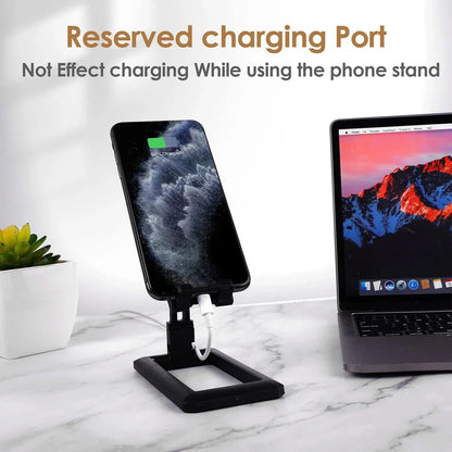 Adjustable and foldable phone stand made of durable aluminum alloy and silicone pads for hands-free convenience