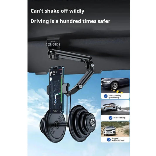 360-degree adjustable rearview mirror car phone mount with universal fit for smartphones