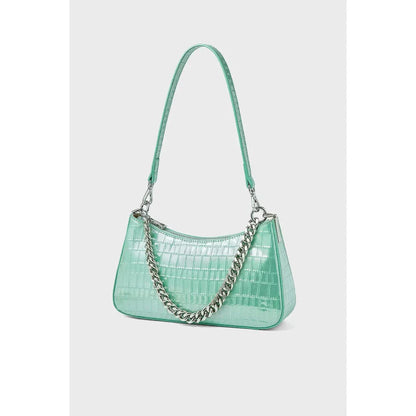 Alligator pattern leather shoulder bag with chic chain detail, showcasing a stylish and functional everyday accessory