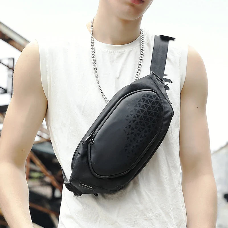 Trendha Mini Casual Sports Shoulder Bag in Black, featuring a compact yet roomy design, durable Oxford cloth construction, and waterproof protection.