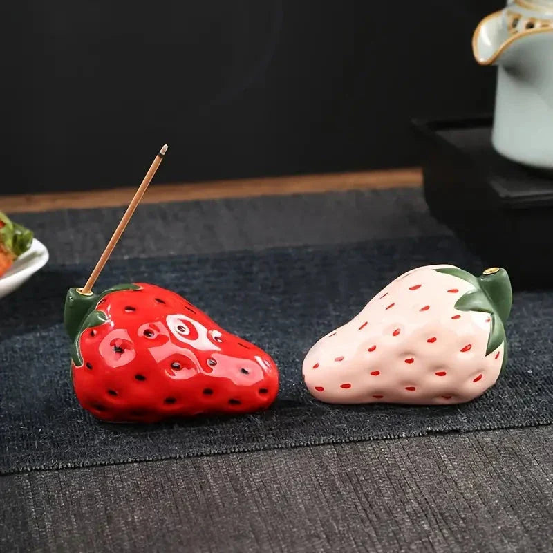 Porcelain strawberry-shaped incense holder with a soothing and calming design for aromatherapy and home decor