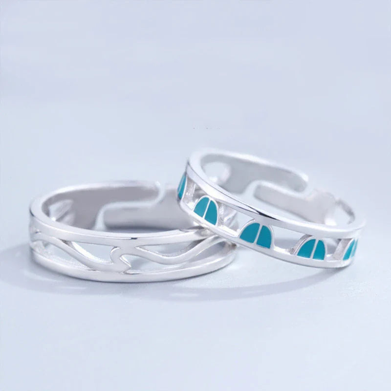 Hhomeenjoy Adjustable Couple Rings in Sterling Silver with Celestial Motifs