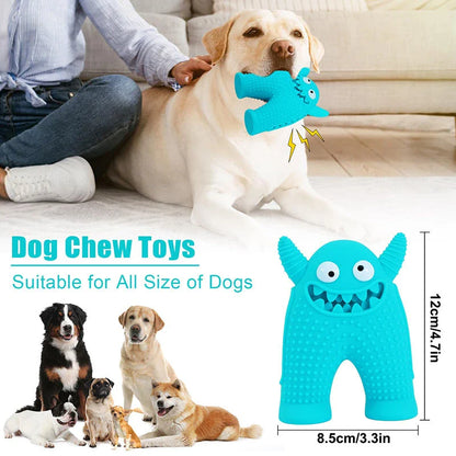 A durable squeaky dog toy made of natural rubber, designed to withstand aggressive chewing and promote dental health