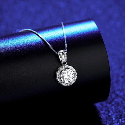 Elegant S925 silver pendant necklace with Mosan diamond inlay, adjustable chain length for women's fashion accessory