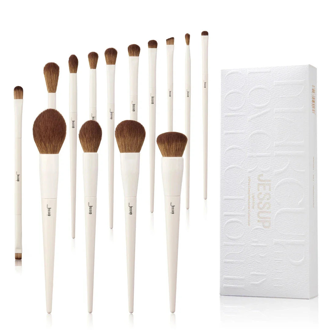 Luxury 14-Piece Vegan Makeup Brush Set with Natural Birch Wood Handles and Durable Aluminum-Alloy Ferrules